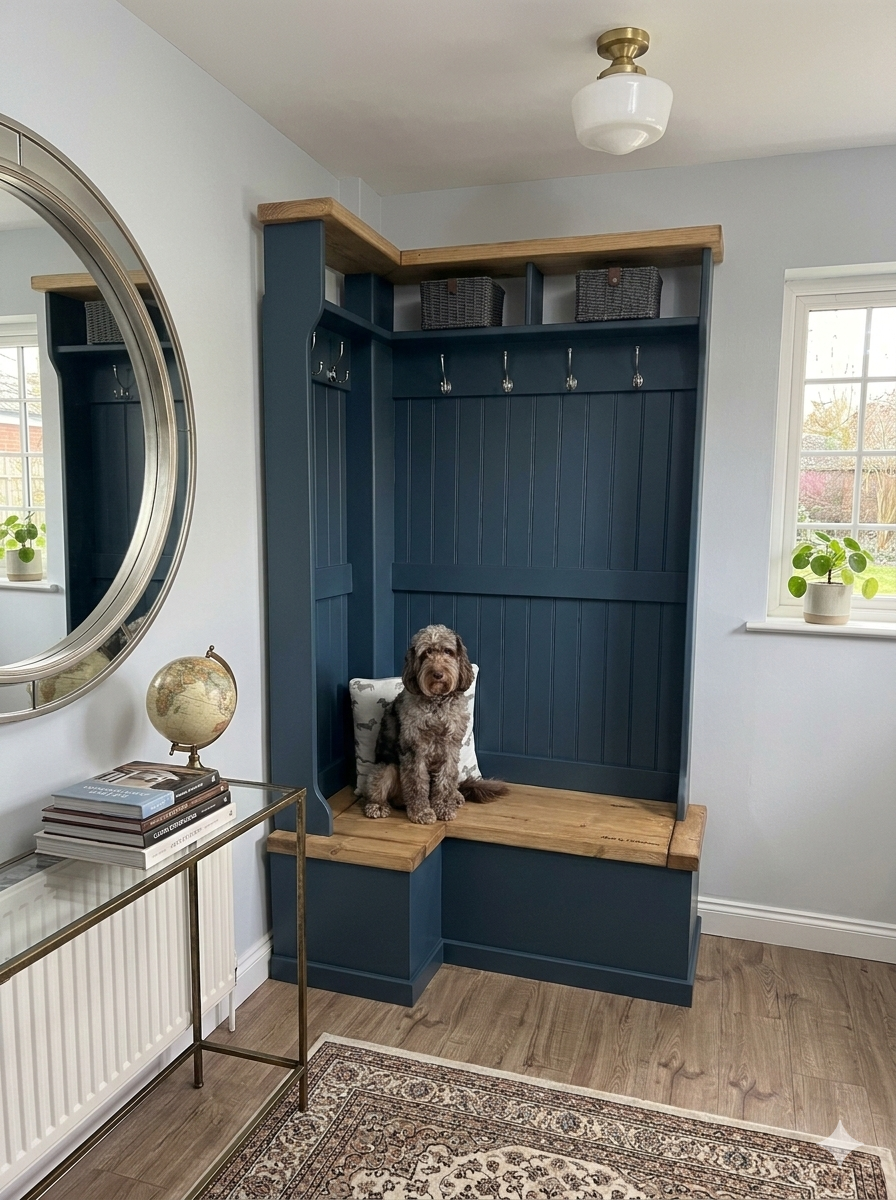 Bespoke Corner Hall Tree & Entryway Bench | Custom Size & Any Farrow & Ball Colour | Prices from £650