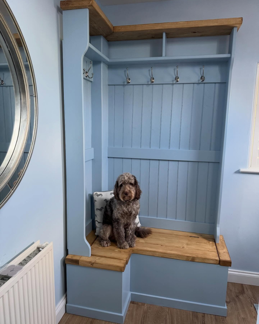 Bespoke Corner Hall Tree & Entryway Bench | Custom Size & Any Farrow & Ball Colour